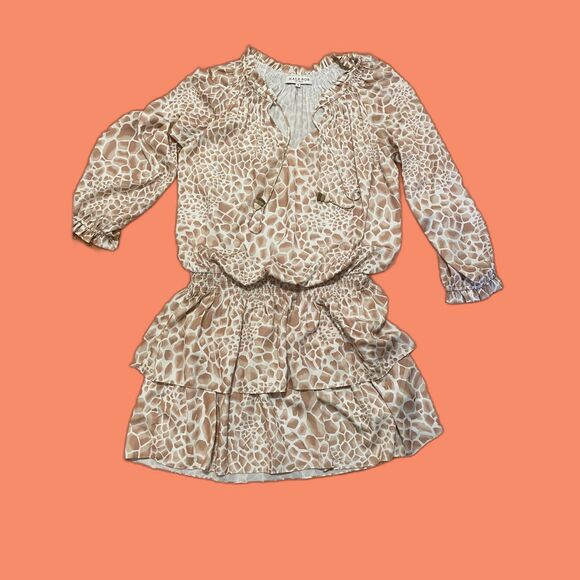 Hale Bob Giraffe Print Blouson Ruffle‎ Skirt Dress, Size Medium, Boho Chic EUC - Picture 3 of 8